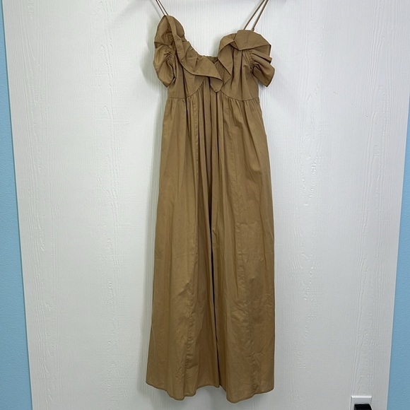 H&M - NWT Flounce Trimmed V Neck Ruffle Neckline Beige Maxi Dress Size XS - Picture 9 of 13